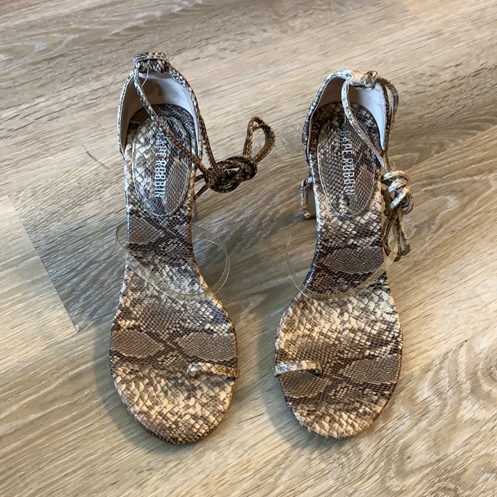 Cape Robin faux snakeskin strap up heels